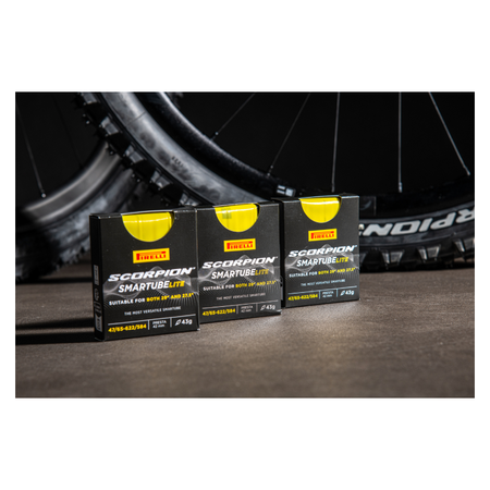 Pirelli Scorpion SmarTUBE LITE Tubes trio displayed with wheels - bicyquel _